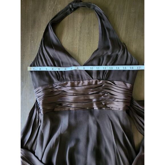 Vtg Y2k Maggy London Silk Brown Halter Neck Knee Length Formal Dress Size 10 - Picture 5 of 7